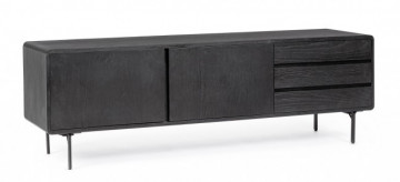 Comoda TV neagra din lemn de Frasin, 160x40x50 cm, Widal Bizzotto - Img 1