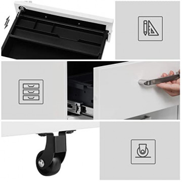 Corp mobil pentru birou / rollbox cu 3 sertare, 48 x 39 x 60 cm, metal, alb, Songmics - Img 6