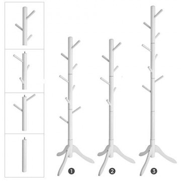 Cuier cu 8 agatatori, lemn de arbore de cauciuc, alb, Vasagle - Img 3