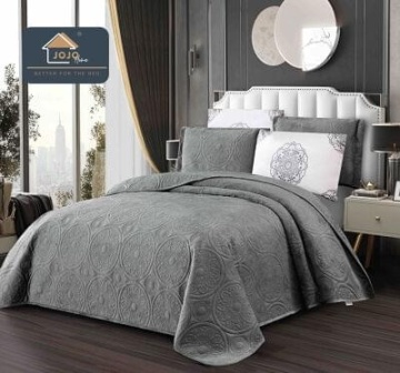 Cuvertură catifea 5 piese gri 220x240 cm | Model Mandala | JoJo Home