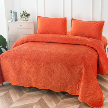 Cuvertura de pat si 2 fete de perne, catifea, pat dublu, 3 piese, portocaliu, CCP-09 - Img 2