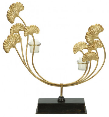 Decoratiune cu suport pentru lumanare aurie din metal, 50x12x55 cm, Glam Iris Mauro Ferretti - Img 1