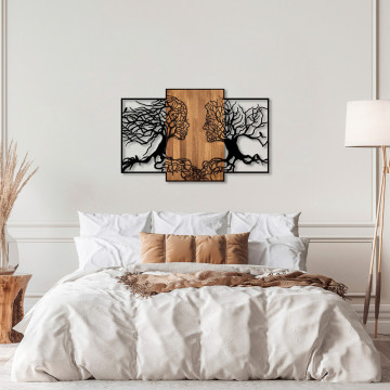 Decoratiune de perete, Tree Love, 50% lemn/50% metal, Dimensiune: 125 x 3 x 79 cm, Nuc negru - Img 3