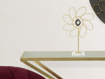 Decoratiune floare aurie din metal si marmura, 24x10x37,5 cm, Daisy Mauro Ferretti - Img 5