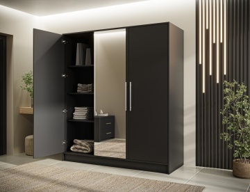 Dulap cu 3 usi si oglinda Alarica 180x60x200 cm – Negru – prezentare vizuală a produsului
