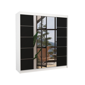 Dulap cu uși glisante DALMATIA – cu oglindă – 200x58x215 cm – Alb / Negru