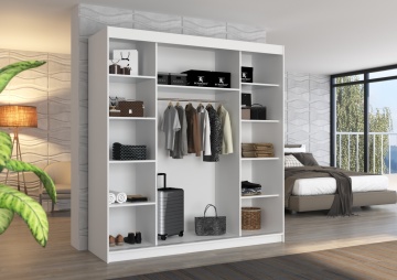 Dulap cu usi glisante Esteva 200x215 cm, 11 Rafturi + Bara pentru Umerase, ADRK Furniture – prezentare de catalog a produsului