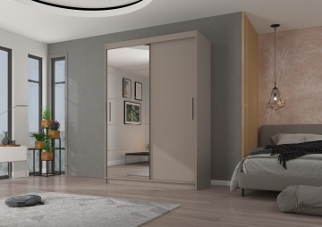 Dulap cu uși glisante ESTI – cu oglindă – 150x59x215 cm – Cașmir – fotografie comercială a produsului