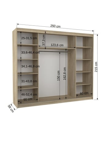 Dulap cu usi glisante si iluminare LED, Salto 250 + LED, 250 cmx200 cmx58 cm, ADRK Furniture - Img 5