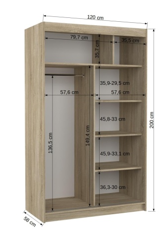 Dulap Dormitor Genua ADRK 120 x 200 cm cu Uși Glisante și Oglindă | Design Modern | Spații de Depozitare Generoase - Img 11
