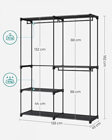 Dulap metalic pentru haine cu 3 rafturi si 3 bare, portabil, metal, negru, Vasagle, RYG025B02 - Img 5