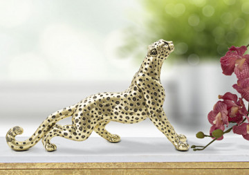 Figurina decorativa aurie din polirasina, 33x7,7x19,5 cm, Leopard Mauro Ferretti - Img 6