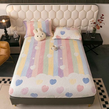 Husa de pat Cocolino cu elastic si 2 fete de perna, pat 2 persoane, roz / alb, HCJ-89