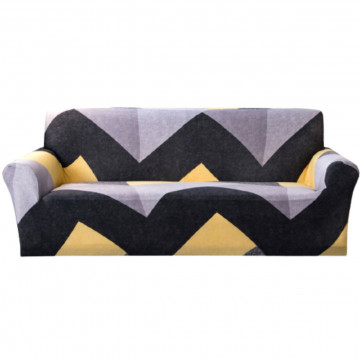 Husa elastica moderna pentru canapea 3 locuri + 1 față de perna CADOU, cu brate, negru / galben, HES3-42 - Img 4