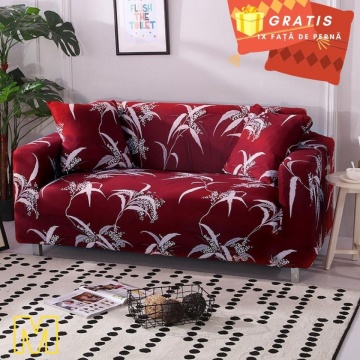 Husă East Comfort HES-07 pentru canapele, fotolii sau colțar, alb-grena, compoziție elastică poliester-spandex, perspectivă secundară