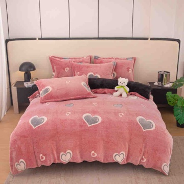Lenjerie Cocolino Pat 1 Persoană 4 Piese | Model Inimioare Roz | Microfibră Plusată Groasă și Moale