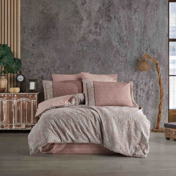 Lenjerie de pat, 100% bumbac, tesatura poplin, pat 2 persoane, roz inchis, Silvana