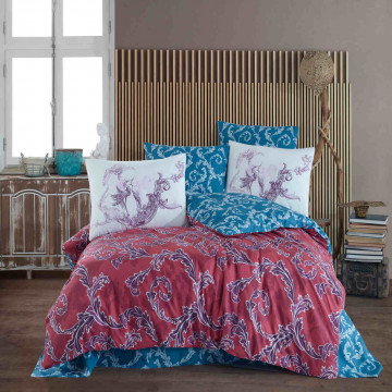 Lenjerie de pat, 100% bumbac, tesatura Ranforce, pat 2 persoane, rosu / albastru, Avangarde