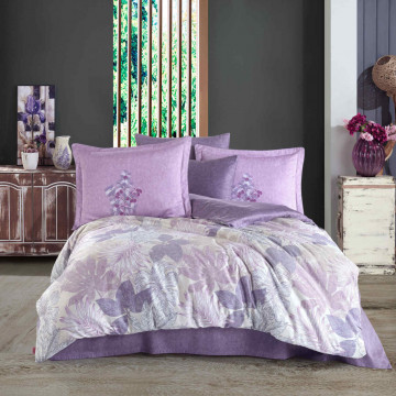 Lenjerie de pat, 100% bumbac, tesatura satin, pat 2 persoane, lila, Juillet