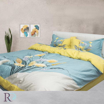 Lenjerie de pat, 100% bumbac, tesatura satin, turquoise / galben, Roxyma Dream Polya - Img 2