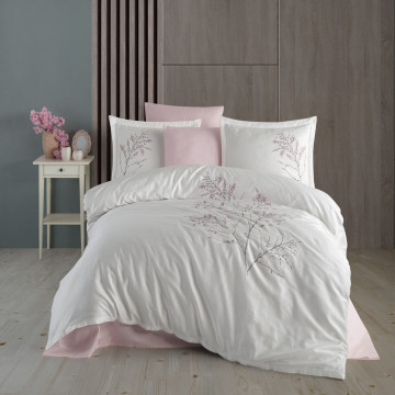 Lenjerie de pat cu broderie, bumbac 100%, pat 2 persoane, 6 piese, alb, Blesk