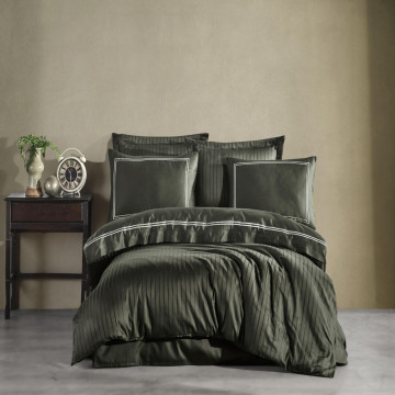 Lenjerie de pat cu broderie, bumbac 100%, pat 2 persoane, 6 piese, kaki, Imge