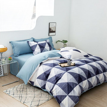 Lenjerie de pat cu elastic, policoton, pat 2 persoane, albastru, 4 piese, E-76 - Img 2