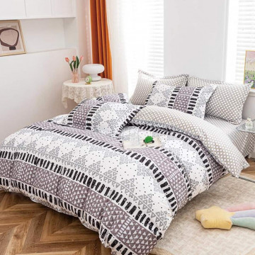 Lenjerie de pat cu elastic, policoton, pat 2 persoane, gri / alb, 4 piese, E-80 - Img 2