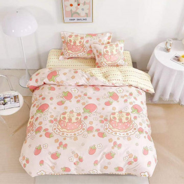 Lenjerie de pat cu elastic, tesatura tip finet, pat 1 persoana, 4 piese, roz / crem, T60-108