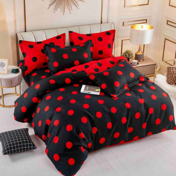 Lenjerie de pat cu elastic, tesatura tip finet, pat 2 persoane, negru, 6 piese, FNJE-117