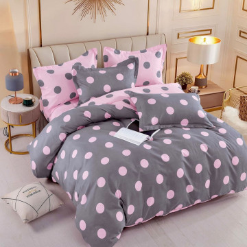 Lenjerie de pat cu elastic, tesatura tip finet, pat 2 persoane, roz / gri, 6 piese, FNJE-108 - Img 2