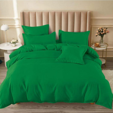 Lenjerie de pat cu elastic, tesatura tip finet, uni, pat 2 persoane, verde, 6 piese, FNE-193 - Img 1