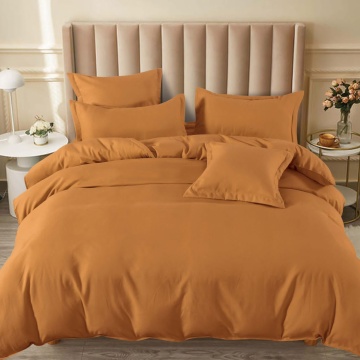 Lenjerie de pat cu elastic, tesatura tip finet, uni, pat 2 persoane, portocaliu, 6 piese, FNE-190