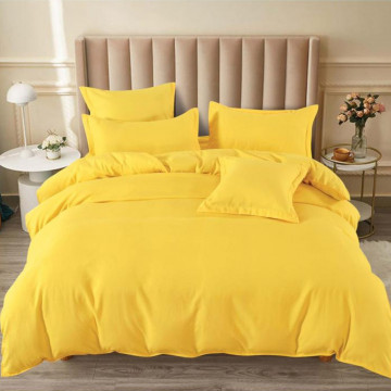 Lenjerie de pat cu elastic, tesatura tip finet, uni, pat 2 persoane, galben, 6 piese, FNE-169 - Img 1