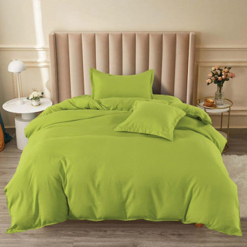 Lenjerie de pat cu elastic, uni, tesatura tip finet, pat 1 persoana, verde, 4 piese, FJ1-77 - Img 3