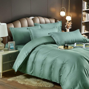 Lenjerie de pat, damasc, uni, verde deschis, 6 piese, pat 2 persoane, Jo-Jo - Img 2