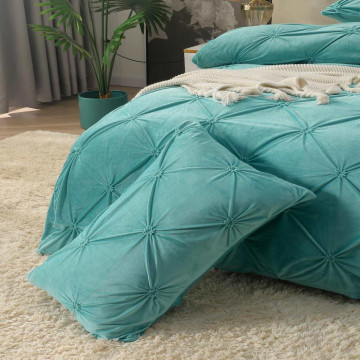 Lenjerie de pat din catifea, cu pliuri, 4 piese, pat 2 persoane, turquoise, LCPJ-08 - Img 3