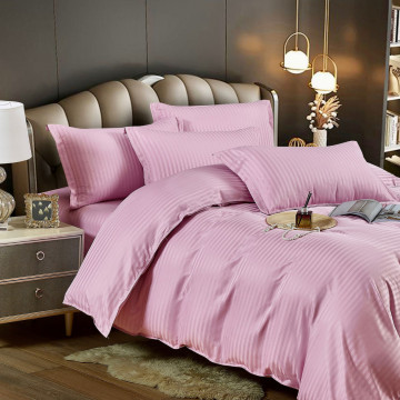 Lenjerie de pat dublu, cu elastic, damasc, roz, 6 piese, DME-05 - Img 4