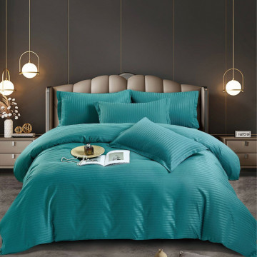 Lenjerie de pat dublu, cu elastic, damasc, turquoise, 6 piese, DME-15 - Img 1