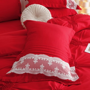 Lenjerie de pat uni cu pliuri si broderie, tesatura tip finet, 6 piese, pat 2 persoane, rosu, FNJS-44 - Img 19