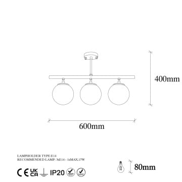 Lustra, soclu E27, Max 15W, culoare auriu, metal / sticla, 942FLG1113 - Img 5