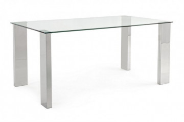 Masa dining pentru 6 persoane transparenta/crom din sticla temperata, 160 cm, New Arley Bizzotto - Img 1