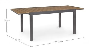 Masă extensibila, din aluminiu, antracit,140/200x90 cm, Elias, Bizzotto - Img 2