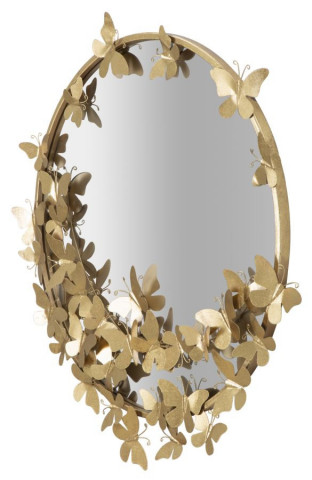 Oglinda decorativa aurie cu rama din metal, ∅ 75 cm, Glam Butterflies Mauro Ferretti - Img 5