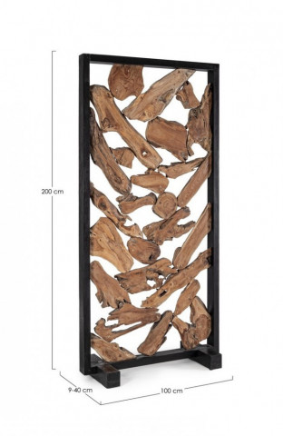 Paravan despartitor finisaj natural/negru din lemn de Teak, 100x40x200 cm, Grenada Bizzotto - Img 2