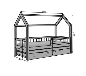 Pat pentru copii din lemn de pin cu sertare și spatiu pentru depozitare, Artes, ADRK Furniture - Img 8