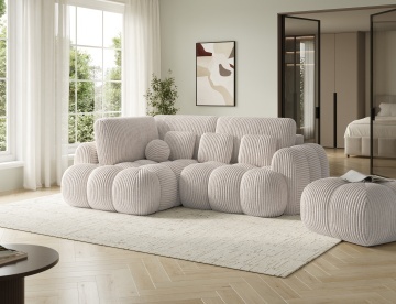 Puf Tapitat Covio 85x85x52 cm, alb Velvet – Modullo 01 - Img 5