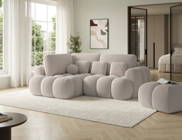Puf Tapitat Covio 85x85x52 cm, Beige Bouclé – Royal 18 - Img 5