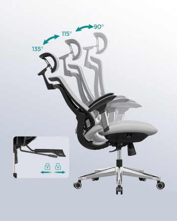 Scaun de birou ergonomic, 70 x 70 x (115-125) cm, metal / textil, negru /gri, Songmics - Img 7