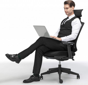 Scaun de birou ergonomic cu recliner, textil / metal, negru, Songmics - Img 4